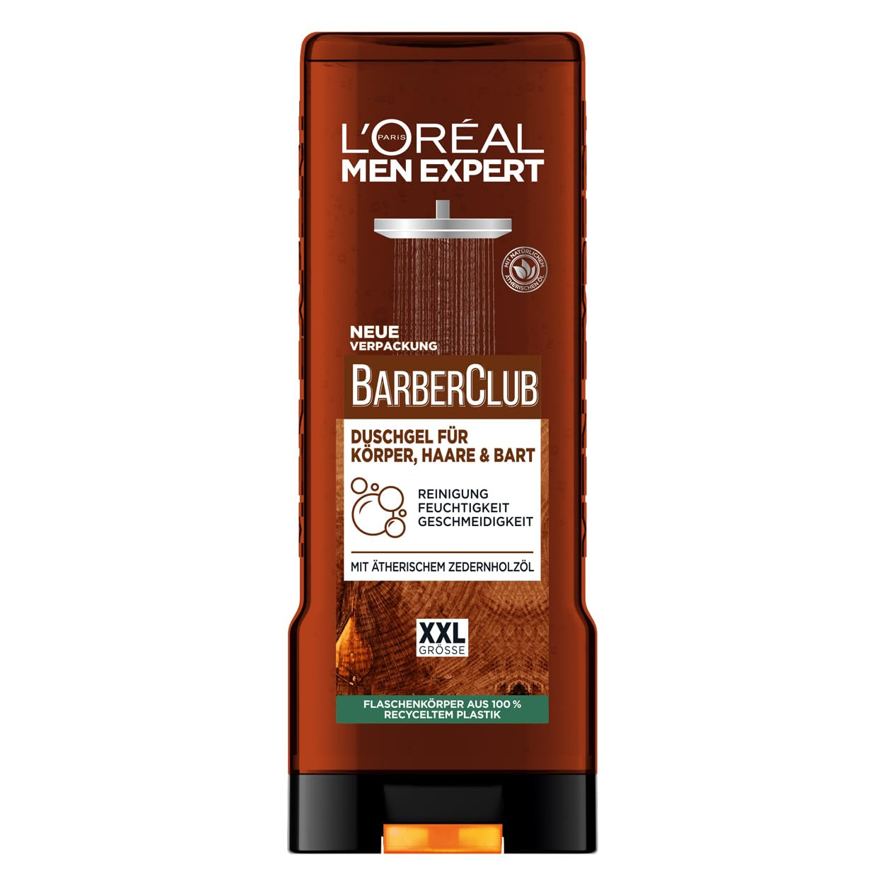 L'Oréal Men Expert XXL Duschgel Und Shampoo Für Männer, Duschbad Zur Reinigung Von Körper, Haar, Gesicht Und Bart, Herren Körperpflege Mit Holzigem Duft Und Zedernholzöl, Barber Club, 1 X 400 Ml